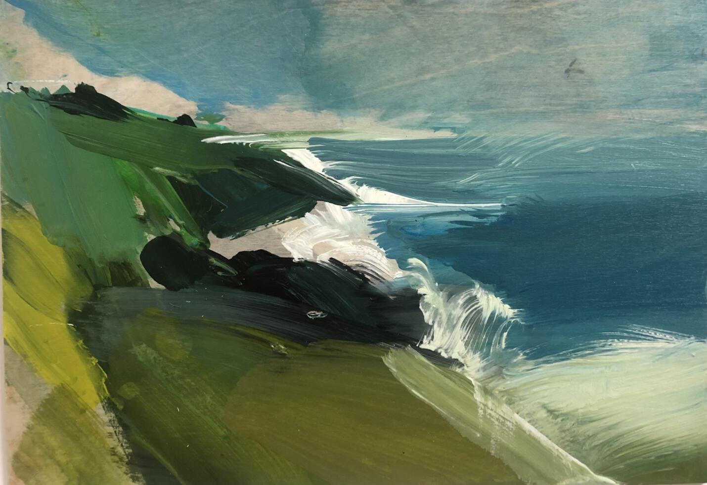 Sharkham cliffs Acrylic on board (framed) 37cm x 27cm SOLD
